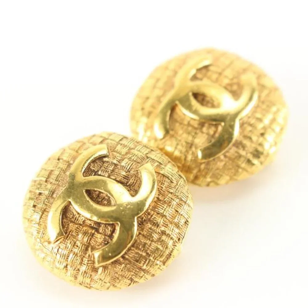 Chanel 24k Gold Plated Woven Quilted Raffia CC Logo Earrings 58cc825s